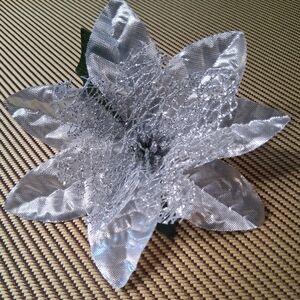 Silver Glittery Holiday Hair Flower.